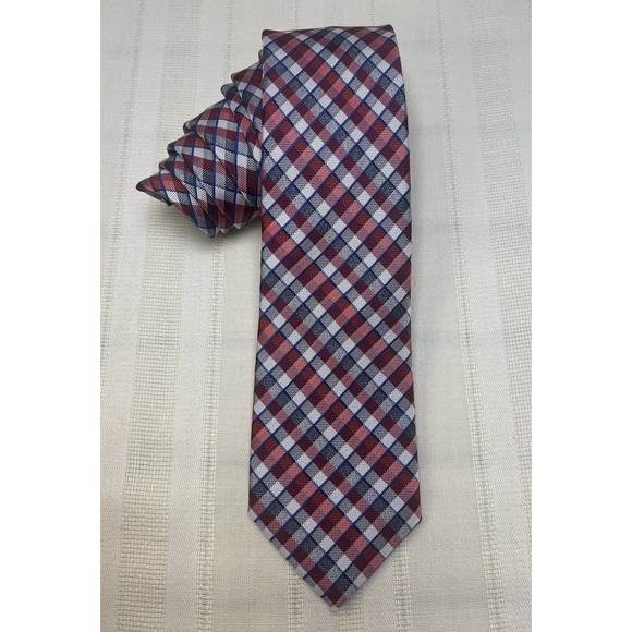 Perry Ellis Tie Men's Red Blue Checks Grid Stripe Plaid Portfolio 3" W‎  61" L - Picture 1 of 5